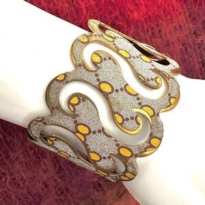 Silver gold tone wide cut out open cuff bracelet